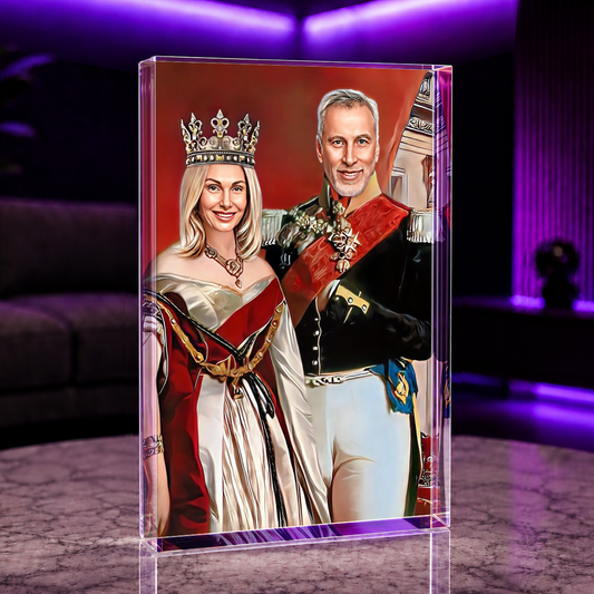 Portret pary w stylu królewskim - Druk na szkle, spersonalizowany prezent dla pary