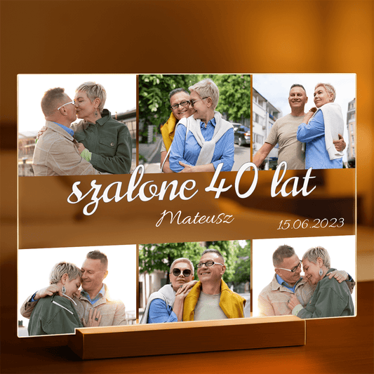 Szalone 40 lat - Druk na szkle, spersonalizowany prezent dla męża - Adamell.pl