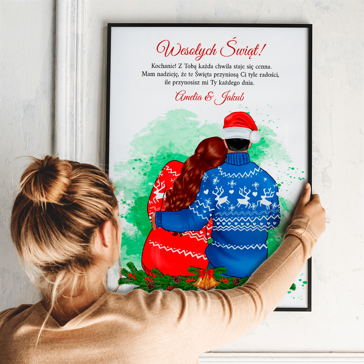 Szczęśliwa para w Święta Clipart - plakat, spersonalizowany prezent dla męża - Adamell.pl