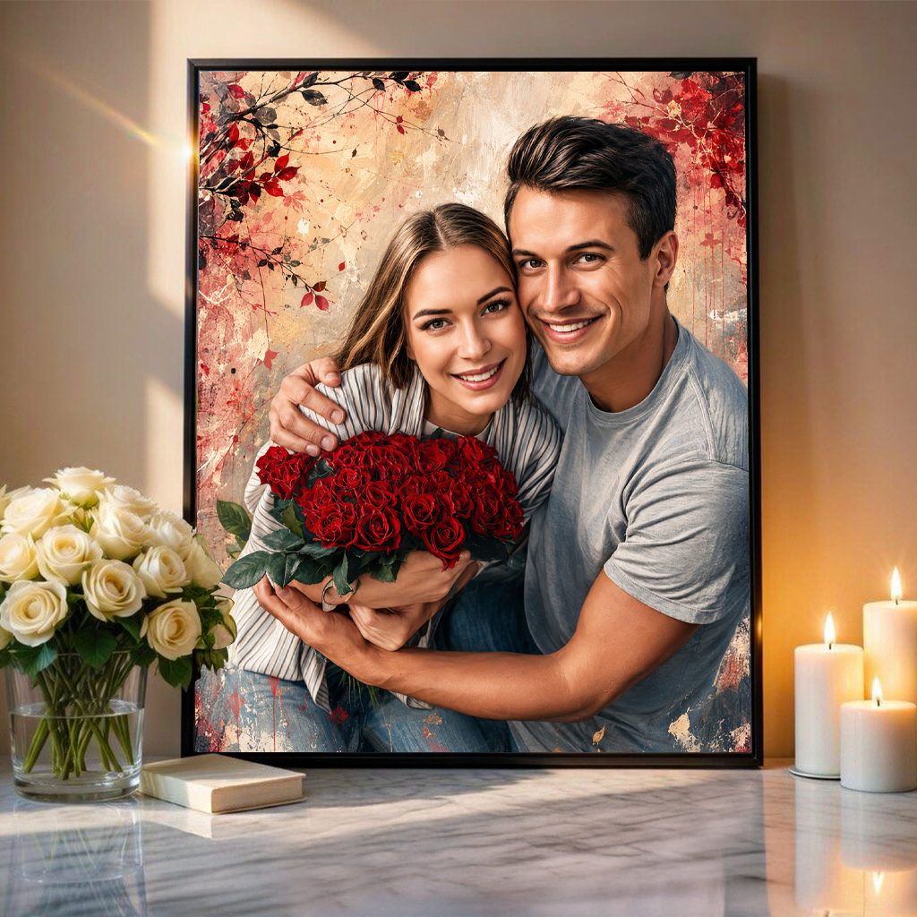 Szczęśliwa para zakochanych - plakat, spersonalizowany prezent dla pary - Adamell.pl