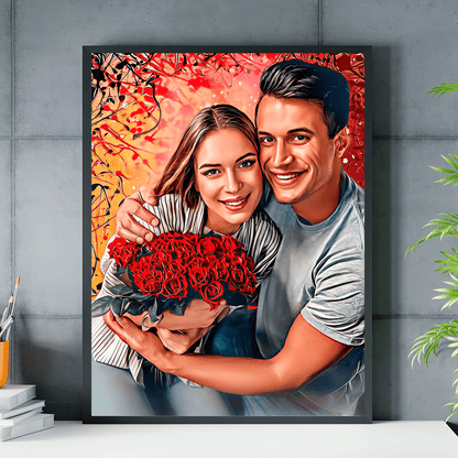 Szczęśliwa para zakochanych - plakat, spersonalizowany prezent dla pary - Adamell.pl