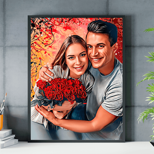 Szczęśliwa para zakochanych - plakat, spersonalizowany prezent dla pary - Adamell.pl