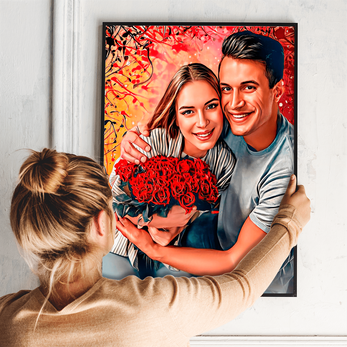Szczęśliwa para zakochanych - plakat, spersonalizowany prezent dla pary - Adamell.pl