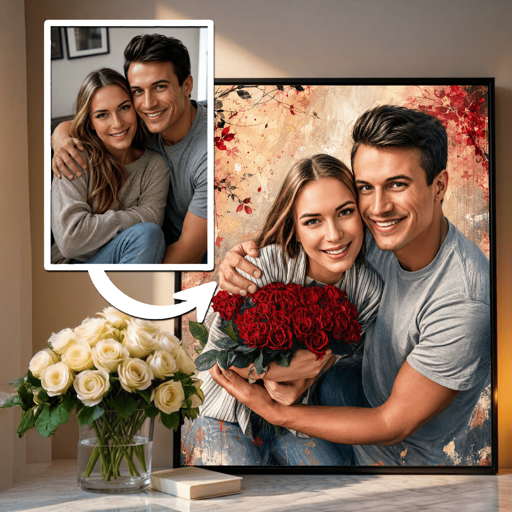 Szczęśliwa para zakochanych - plakat, spersonalizowany prezent dla pary - Adamell.pl
