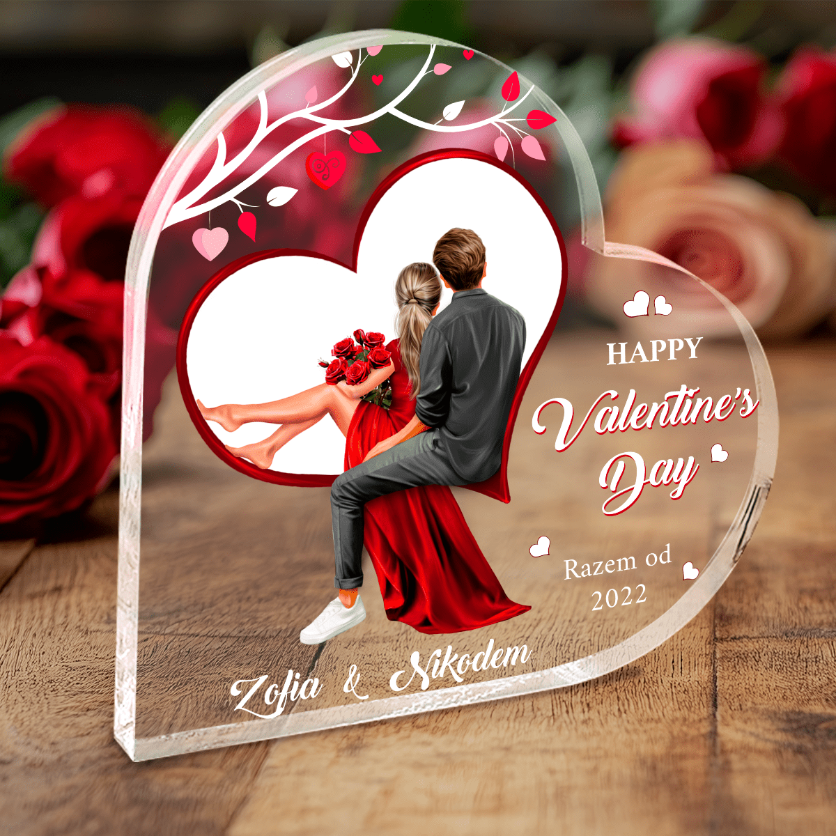 Szczęśliwego dnia Walentynek - Druk na szkle, spersonalizowany prezent dla niej - Adamell.pl