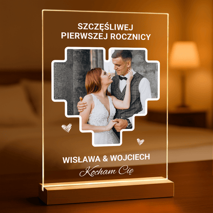 Szczęśliwej pierwszej rocznicy - Druk na szkle, spersonalizowany prezent dla pary - Adamell.pl