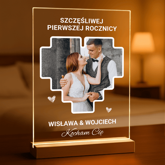 Szczęśliwej pierwszej rocznicy - Druk na szkle, spersonalizowany prezent dla pary - Adamell.pl