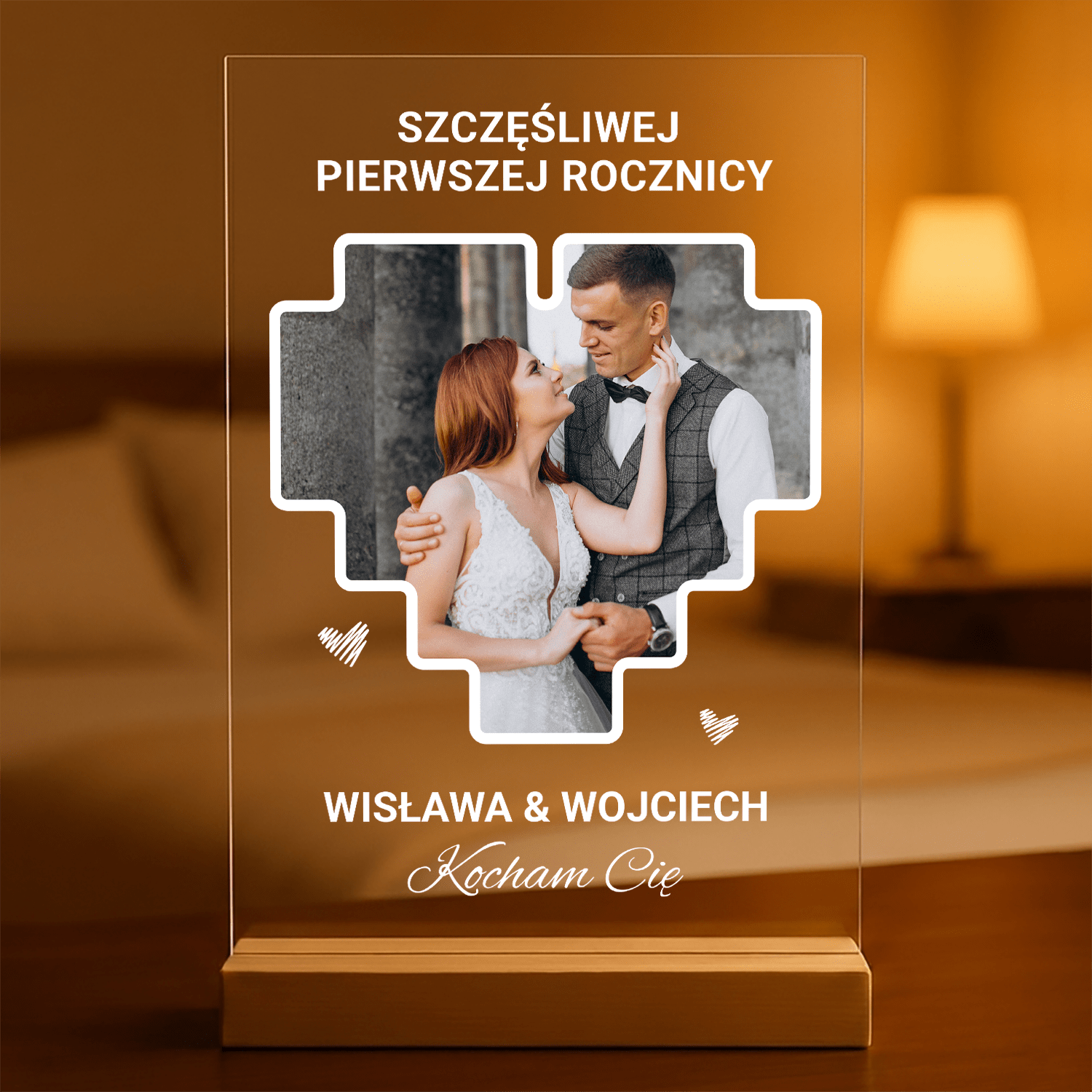 Szczęśliwej pierwszej rocznicy - Druk na szkle, spersonalizowany prezent dla pary - Adamell.pl