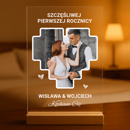 Szczęśliwej pierwszej rocznicy - Druk na szkle, spersonalizowany prezent dla pary - Adamell.pl