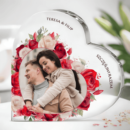 Szczęśliwi razem - Szklane serce, spersonalizowany prezent dla niej - Adamell.pl