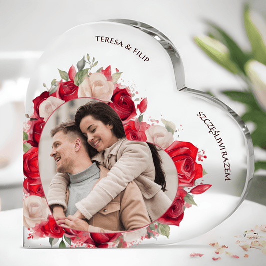 Szczęśliwi razem - Szklane serce, spersonalizowany prezent dla niej - Adamell.pl