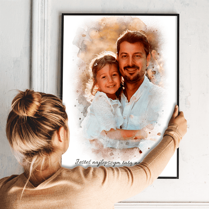 Tata i dziecko portret watercolour - plakat, spersonalizowany prezent dla taty - Adamell.pl