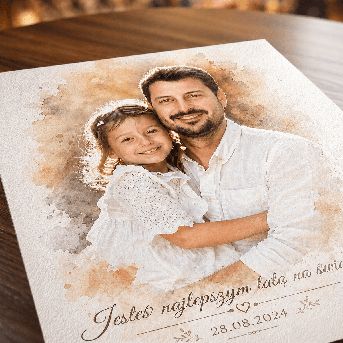 Tata i dziecko portret watercolour - plakat, spersonalizowany prezent dla taty - Adamell.pl