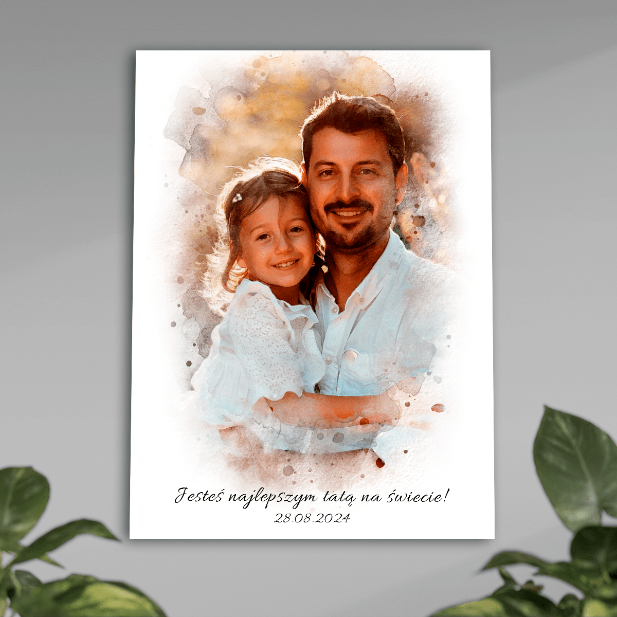Tata i dziecko portret watercolour - plakat, spersonalizowany prezent dla taty - Adamell.pl