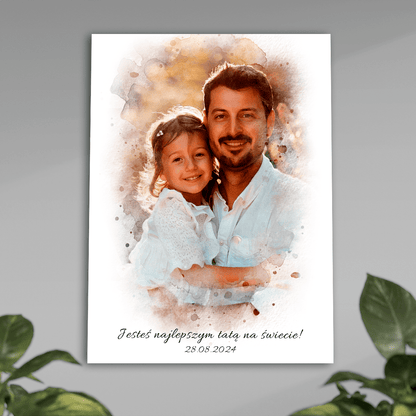 Tata i dziecko portret watercolour - plakat, spersonalizowany prezent dla taty - Adamell.pl