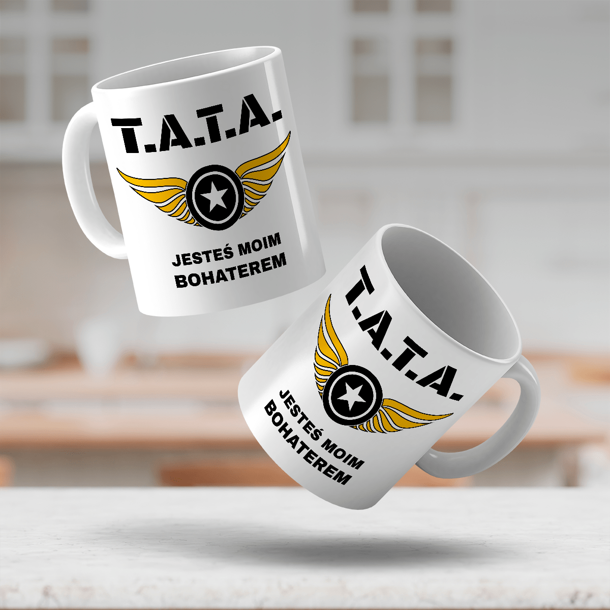 Tata moim bohaterem - 1x Kubek z nadrukiem, spersonalizowany prezent dla taty - Adamell.pl