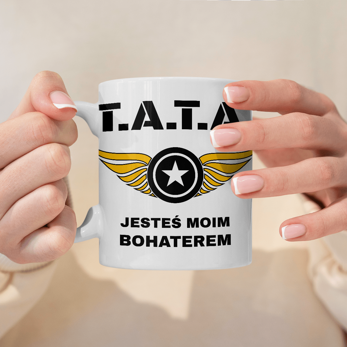 Tata moim bohaterem - 1x Kubek z nadrukiem, spersonalizowany prezent dla taty - Adamell.pl