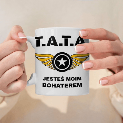 Tata moim bohaterem - 1x Kubek z nadrukiem, spersonalizowany prezent dla taty - Adamell.pl