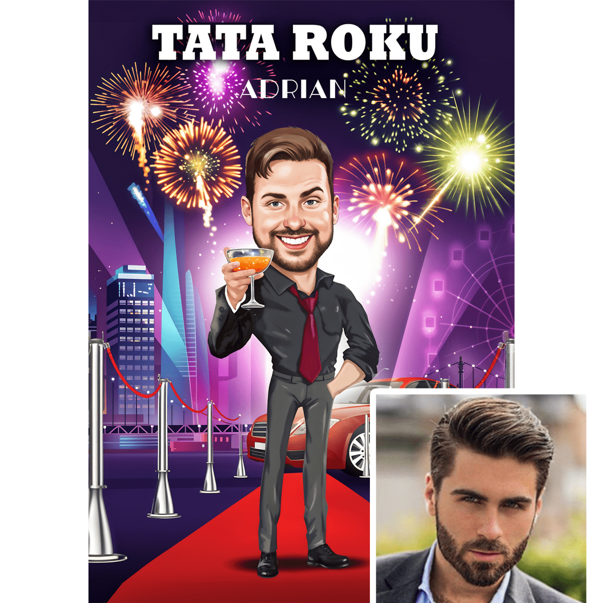 Tata roku ilustracja - druk na płótnie, spersonalizowany prezent dla taty - Adamell.pl