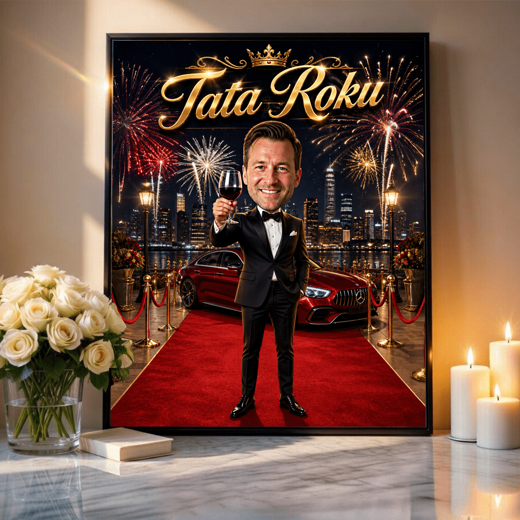 Tata roku ilustracja - plakat, spersonalizowany prezent dla taty - Adamell.pl