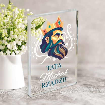 Tata rządzi - grafika króla - Druk na szkle, spersonalizowany prezent dla taty - Adamell.pl