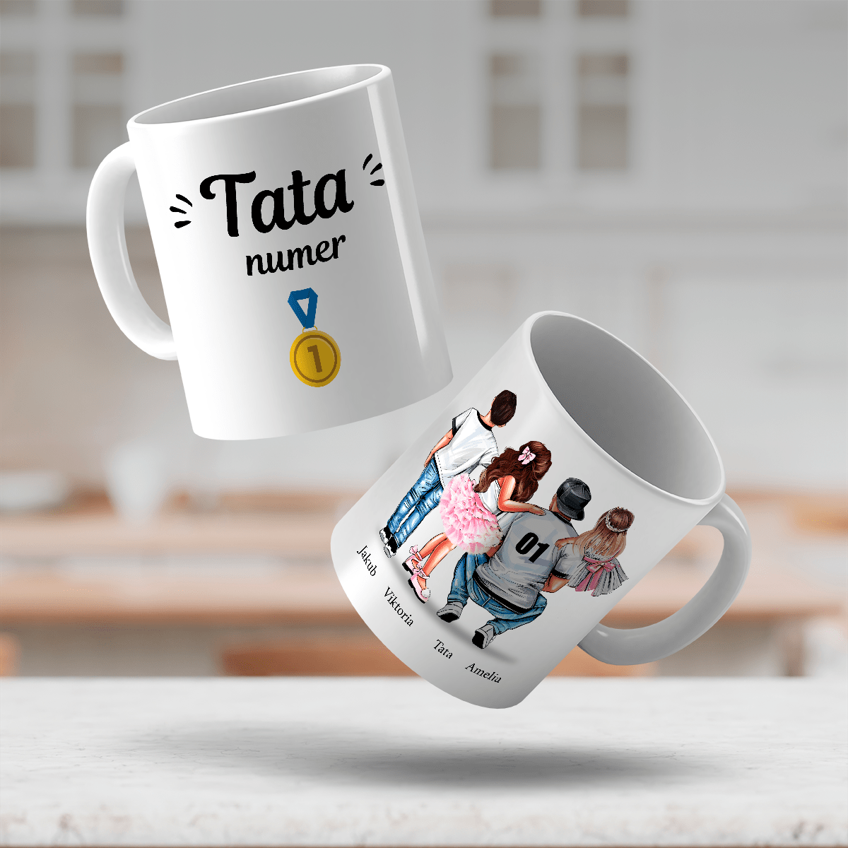 Tata z dziećmi - 1x Kubek z nadrukiem, spersonalizowany prezent dla taty - Adamell.pl