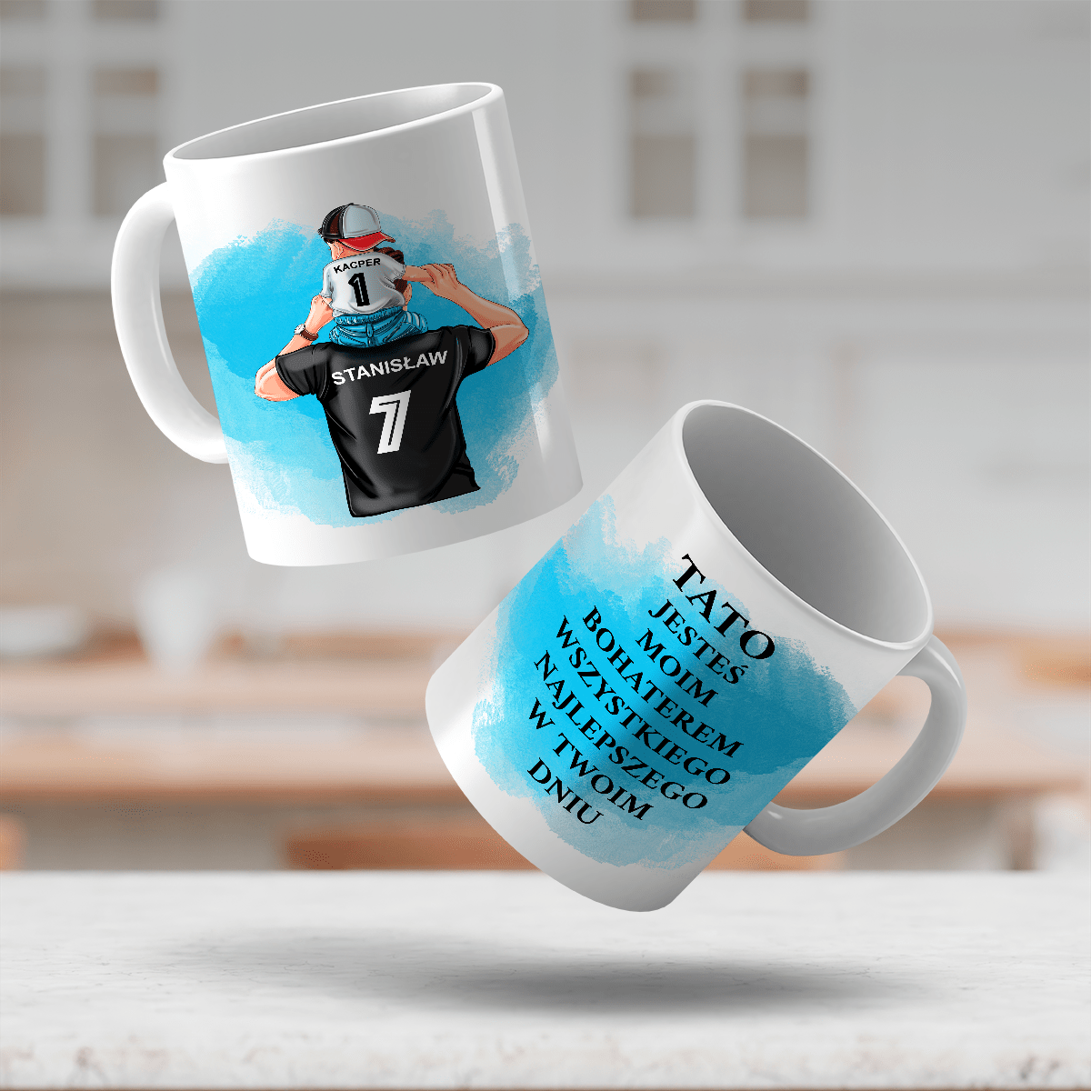 Tata z synem Clipart - 1x Kubek z nadrukiem, spersonalizowany prezent dla taty - Adamell.pl