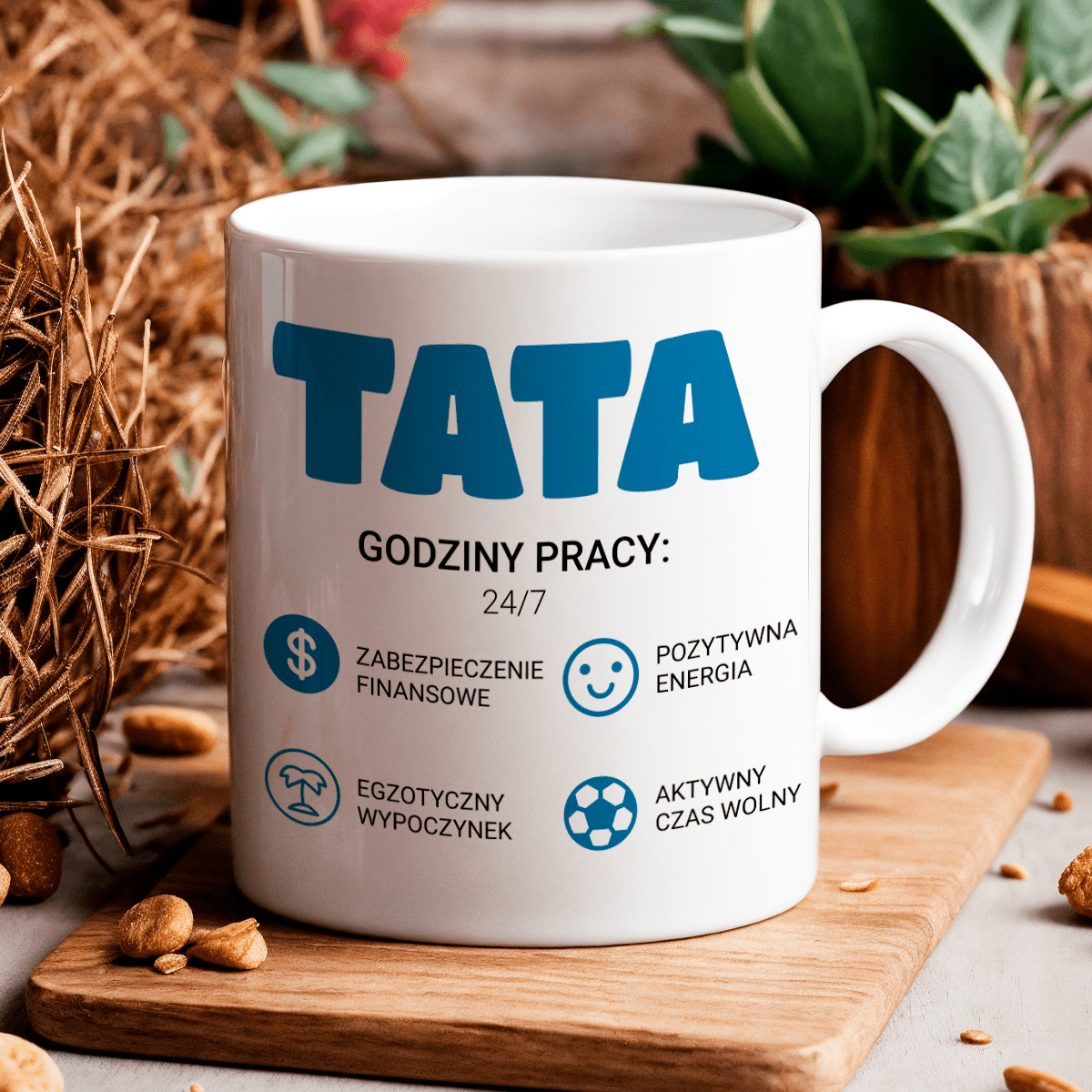 Tata zalety - 1x Kubek z nadrukiem, spersonalizowany prezent dla taty - Adamell.pl