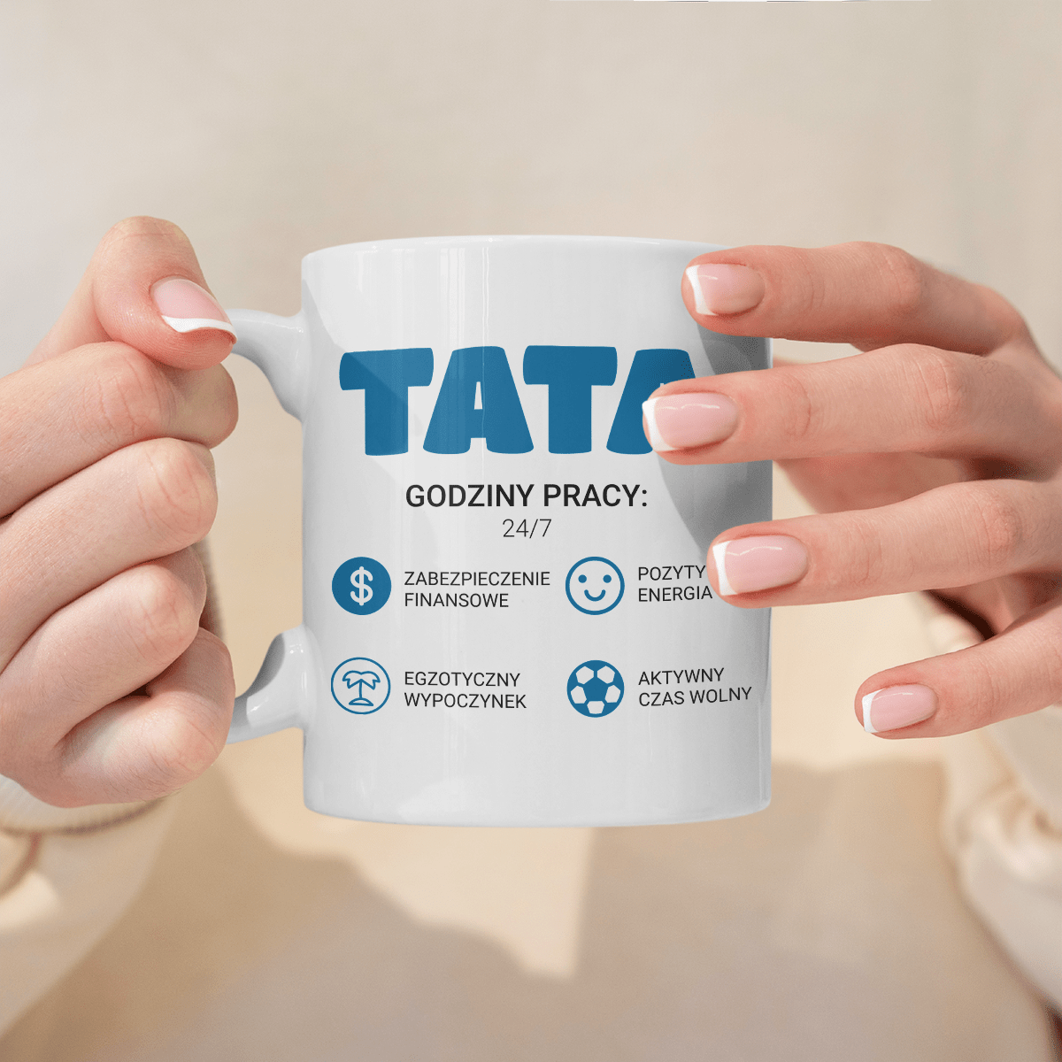 Tata zalety - 1x Kubek z nadrukiem, spersonalizowany prezent dla taty - Adamell.pl