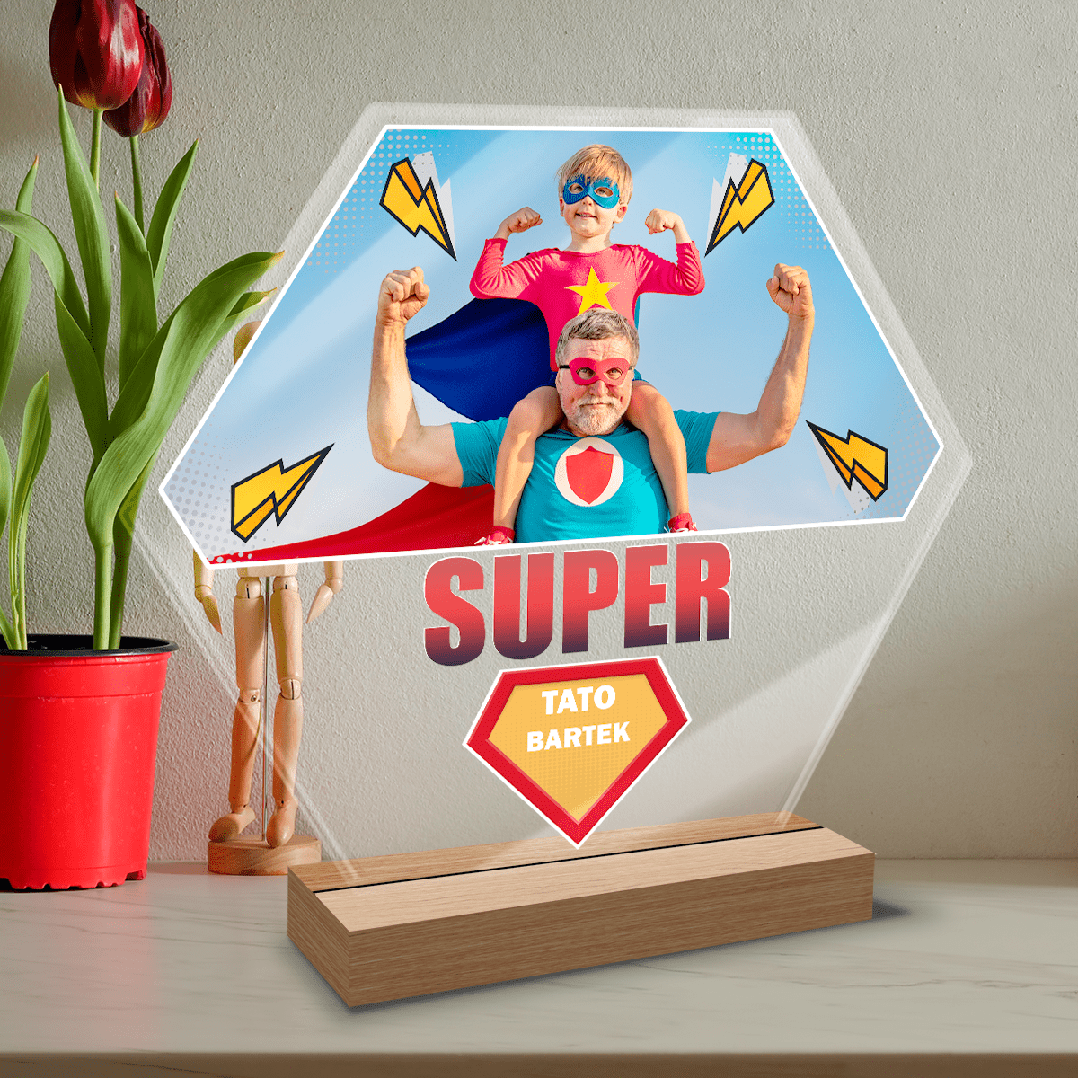 Tato superbohater - Druk na szkle, spersonalizowany prezent dla taty - Adamell.pl