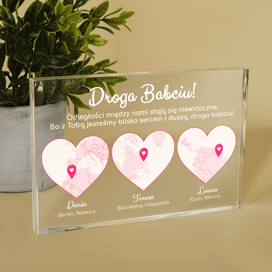 Trzy serca dla babci - Druk na szkle, spersonalizowany prezent dla babci - Adamell.pl