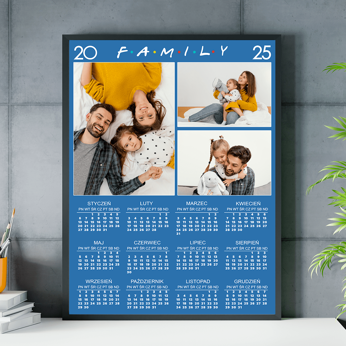 Trzy zdjęcia rodziny + kalendarz - plakat, spersonalizowany prezent dla rodziców - Adamell.pl