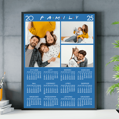 Trzy zdjęcia rodziny + kalendarz - plakat, spersonalizowany prezent dla rodziców - Adamell.pl
