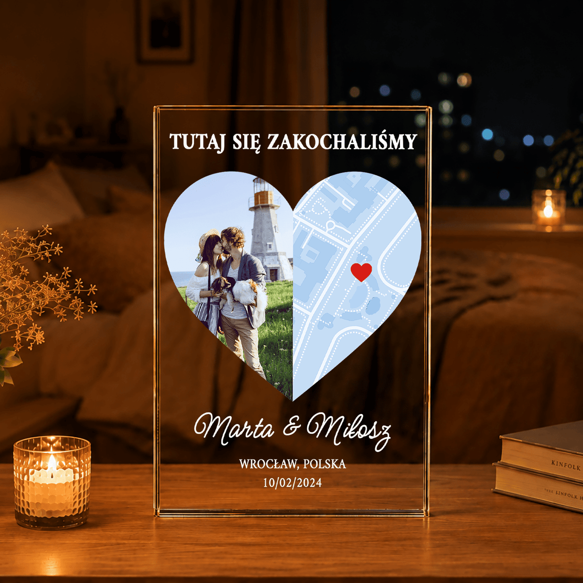 Tutaj się zakochaliśmy - Druk na szkle, spersonalizowany prezent dla pary - Adamell.pl