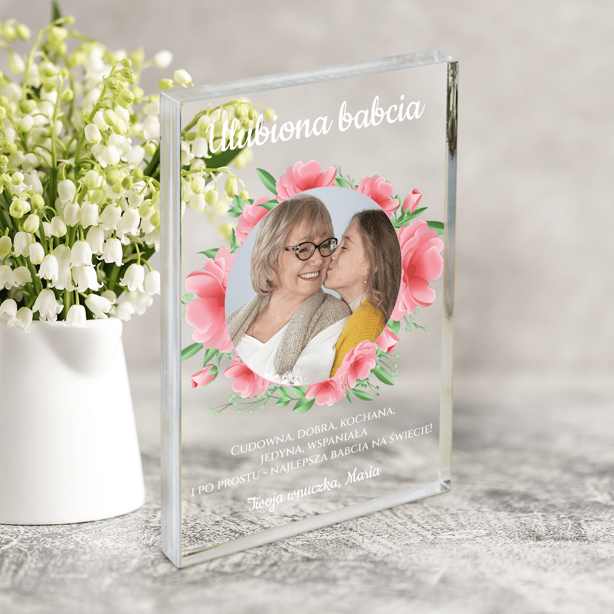 Ulubiona Babcia - Druk na szkle, spersonalizowany prezent dla babci - Adamell.pl