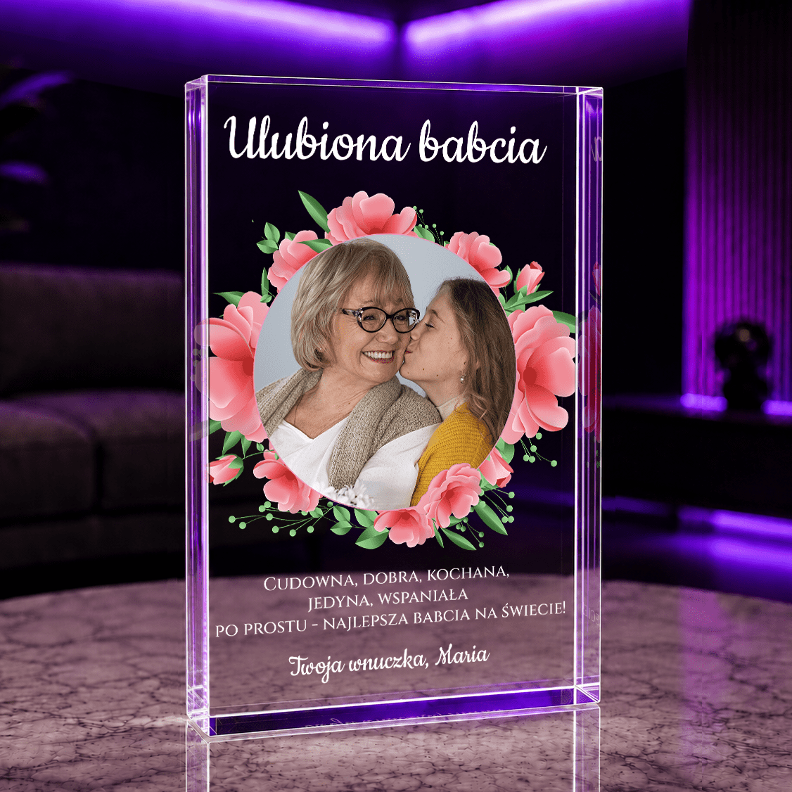 Ulubiona Babcia - Druk na szkle, spersonalizowany prezent dla babci - Adamell.pl