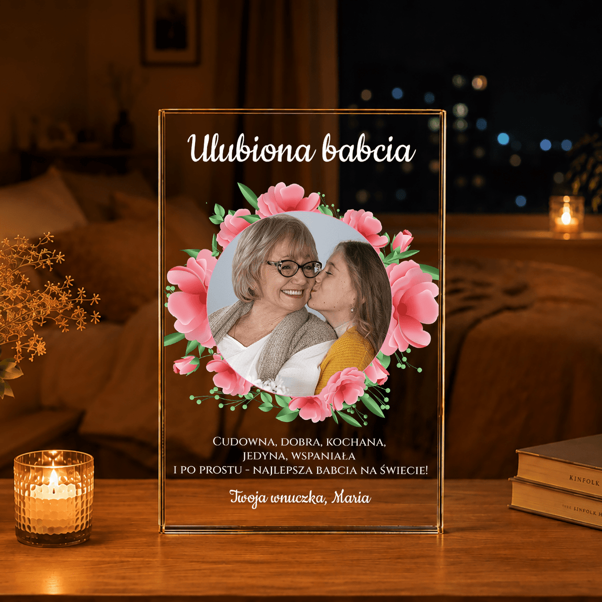 Ulubiona Babcia - Druk na szkle, spersonalizowany prezent dla babci - Adamell.pl