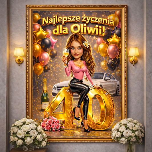 Urodzinowa karykatura - druk na płótnie, spersonalizowany prezent dla Niej - Adamell.pl