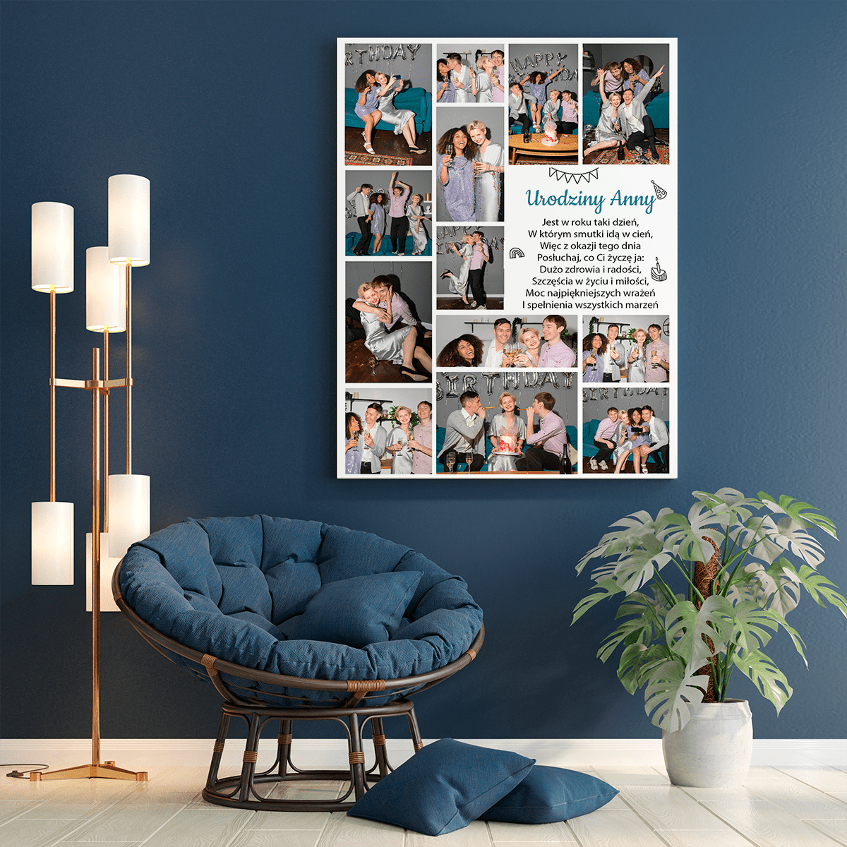 Urodzinowy kolaż + tekst - druk na płótnie, spersonalizowany prezent na urodziny - Adamell.pl