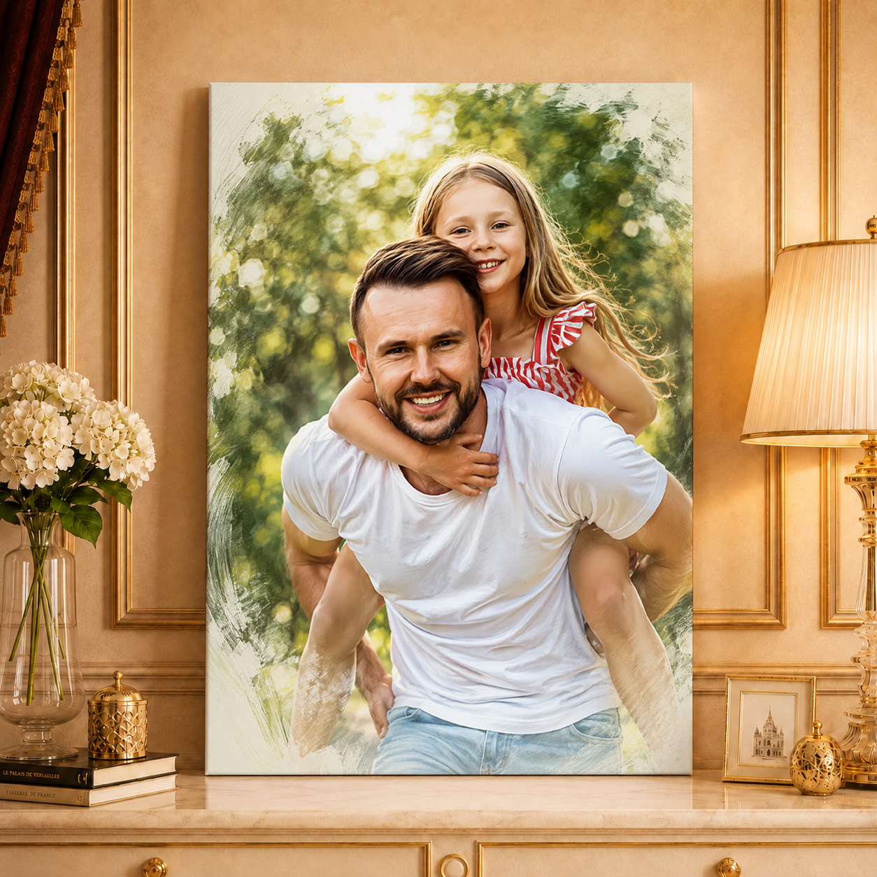 Portret z tatą styl sketch - druk na płótnie, spersonalizowany prezent dla taty