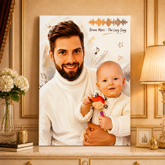 Portret + ścieżka muzyczna - druk na płótnie, spersonalizowany prezent dla taty