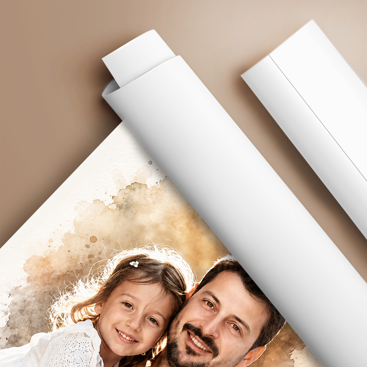 Tata i dziecko portret watercolour - plakat, spersonalizowany prezent dla taty