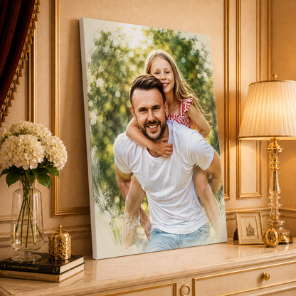 Portret z tatą styl sketch - druk na płótnie, spersonalizowany prezent dla taty