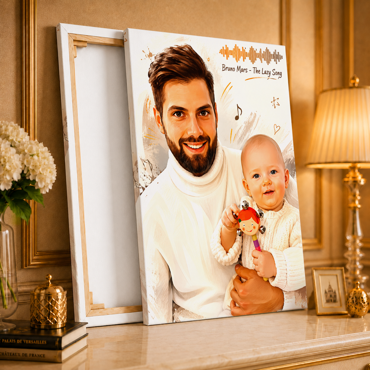 Portret + ścieżka muzyczna - druk na płótnie, spersonalizowany prezent dla taty