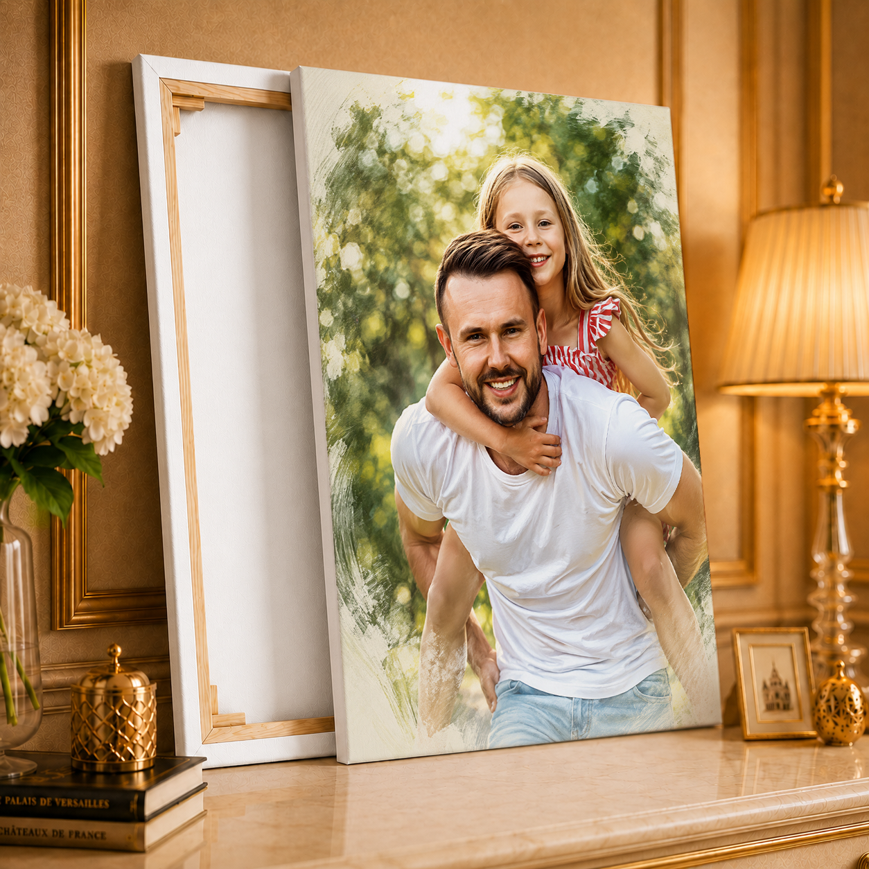 Portret z tatą styl sketch - druk na płótnie, spersonalizowany prezent dla taty