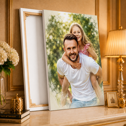 Portret z tatą styl sketch - druk na płótnie, spersonalizowany prezent dla taty