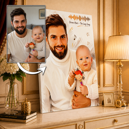 Portret + ścieżka muzyczna - druk na płótnie, spersonalizowany prezent dla taty