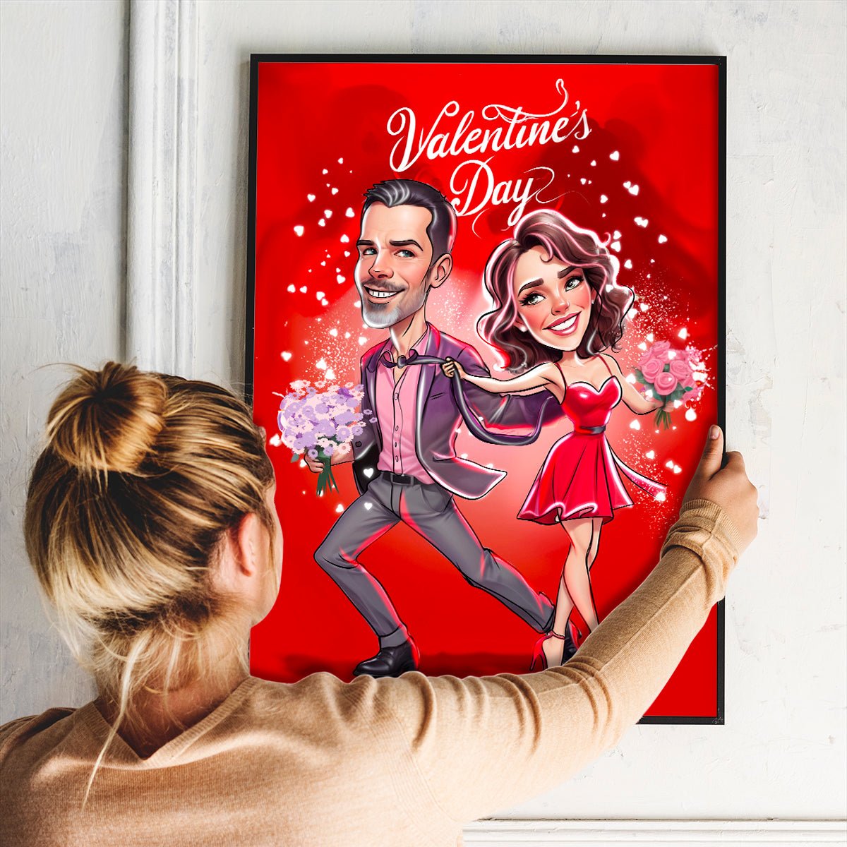 Walentynkowa ilustracja - plakat, spersonalizowany prezent dla niej - Adamell.pl