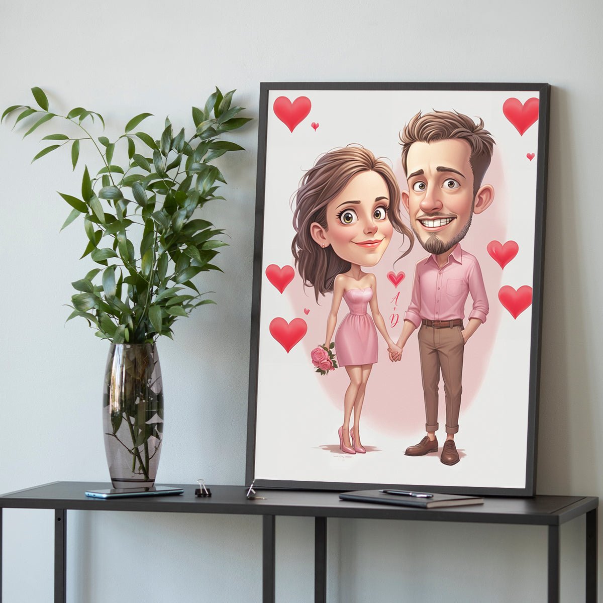 Walentynkowa karykatura - plakat, spersonalizowany prezent dla pary - Adamell.pl