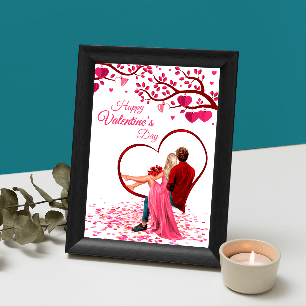 Walentynkowa para Clipart - Druk na szkle, spersonalizowany prezent dla niego - Adamell.pl